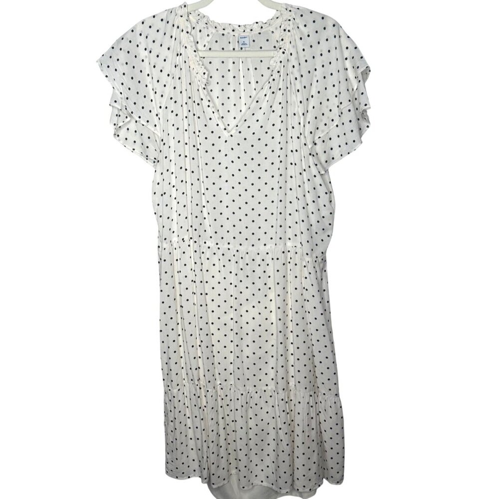Old Navy White Polka Dot Flutter Sleeve Dress Womens XL Feminine Romantic Beach